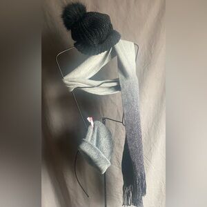 Metallic Gray and Black Knit 3 piece Set ❄️ 2 Hats & 1 scarf